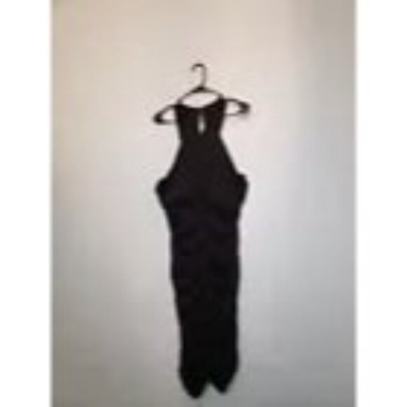 Grace Karin Women 2XL Dress Black Bodycon Ruched Stretchy Criss Cross Halter NWT - Picture 2 of 8